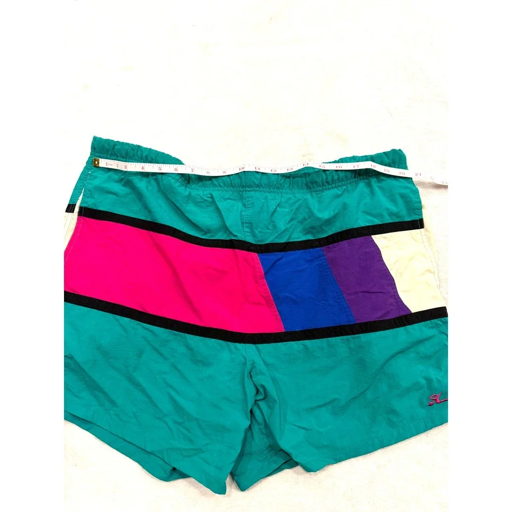 Vintage Hobie Mens Swim Shorts Colorblock Teal Pink Mesh Lined 1X 42-44 Retro